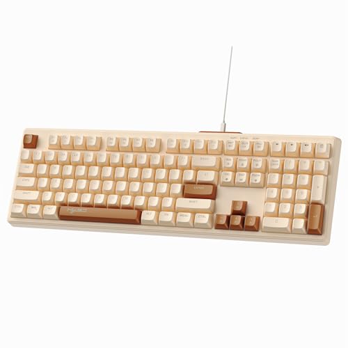 MAMBASNAKE V300 108-Tasten-Gaming-Tastatur mit Kabel, gemischte Farbmembrantastatur mit RGB-Hintergrundbeleuchtung, Tastatur in voller Größe mit Multimedia-Tasten, US Layout – Milchtee von MAMBASNAKE