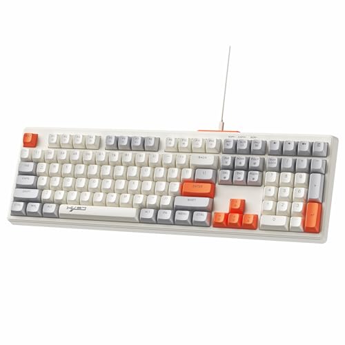 MAMBASNAKE V300 108-Tasten-Gaming-Tastatur mit Kabel, gemischte Farbmembrantastatur mit RGB-Hintergrundbeleuchtung, Tastatur in voller Größe mit Multimedia-Tasten, US Layout– Weiß-Orange von MAMBASNAKE