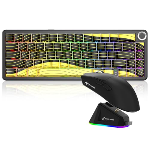 MAMBASNAKE X Attack Shark Tri-Mode-Funktastatur-Maus-Kombination, X65PRO HE Tastatur mit Magnetschaltern und Rapid-Trigger, 0,01 mm RT-Genauigkeit (8 kHz), X11 Maus mit RGB-Magnetladestation – Gelb von MAMBASNAKE