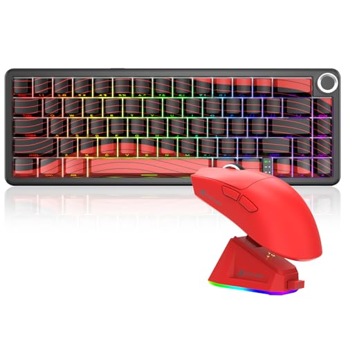 MAMBASNAKE X Attack Shark Tri-Mode-Funktastatur-Maus-Kombination, X65PRO HE Tastatur mit Magnetschaltern und Rapid-Trigger, 0,01 mm RT-Genauigkeit (8 kHz), X11 Maus mit RGB-Magnetladestation – Rot von MAMBASNAKE