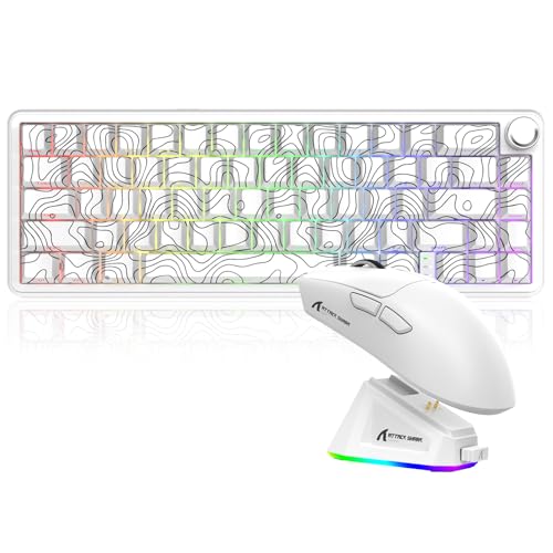 MAMBASNAKE X Attack Shark Tri-Mode-Funktastatur-Maus-Kombination, X65PRO HE Tastatur mit Magnetschaltern und Rapid-Trigger, 0,01 mm RT-Genauigkeit (8 kHz), X11 Maus mit RGB-Magnetladestation – Weiß von MAMBASNAKE