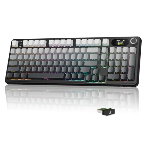 MAMBASNAKE × Attack Shark X98 Pro Kabellose Mechanische Gaming-Tastatur, Display&Knopf, BT/2,4GHz/USB-C,Hot-Swap Wireless Tastatur RGB,Seitlich Graviert,Gasket,QWERTY(Farbverlauf Grau) von MAMBASNAKE