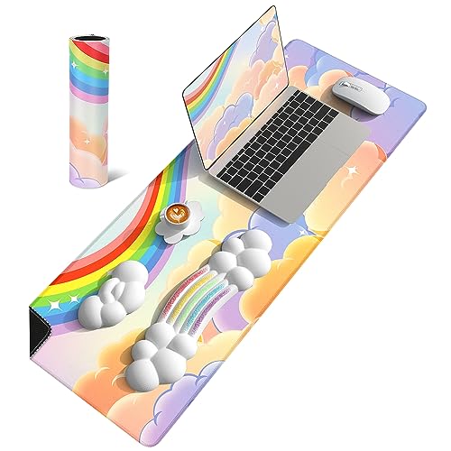 MANBASNAKE Cloud Mouse Pad Wrist Support Keyboard Wrist Rest Set with Ergonomic Memory Foam,Non-Slip Base,Cloud Coasters for Home,Office,Laptop,Desktop Computer,Easy Typing Pain Relief- Rainbow von MAMBASNAKE