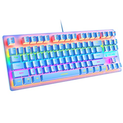 Mechanische Spieletastatur, verkabelte Mini-Tastatur mit 87 Tasten Blauer Schalter Mechanische Kompakttastatur mit 8 Rainbow-Hintergrundbeleuchtung, 12 Multimedia-Tasten, 29 Tasten Anti-Ghosting von MAMBASNAKE