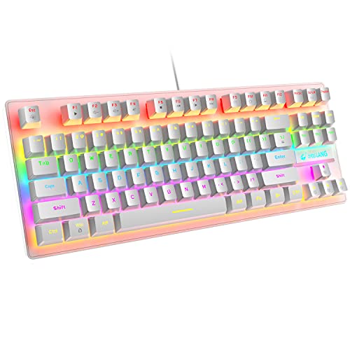 Mechanische Spieletastatur, verkabelte Mini-Tastatur mit 87 Tasten Blauer Schalter Mechanische Kompakttastatur mit 8 Rainbow-Hintergrundbeleuchtung, 12 Multimedia-Tasten, 29 Tasten Anti-Ghosting von MAMBASNAKE