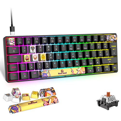 RGB Portable 60% Mechanische Gaming-Tastatur mit 9 PBT Dye Sublimation Keycaps 18 Chroma Backlit UK-Layout Mini Compact 62 Tasten USB-C-Kabel Full Keys Anti-Ghosting für PC Mac-Schwarz/Brown Switch von MAMBASNAKE