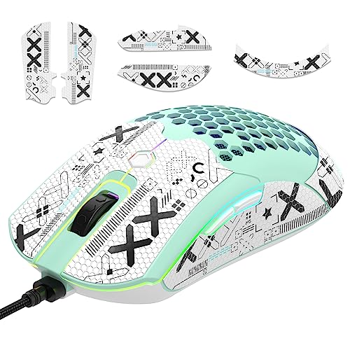 [Upgrade-Kit] Leichte Gaming-Maus mit Maus-Griffband, PIXART PAW3325 12000DPI High Performance Super Light 65G USB RGB-Programmiermäuse, Anti-Schlupf-Grip-Klebeband für Schweißfestern- Grün- Green von MAMBASNAKE