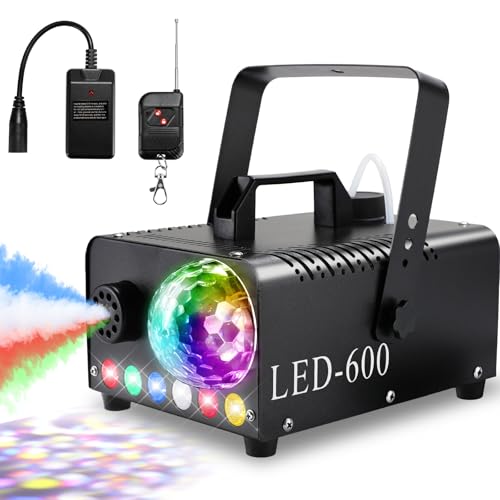 Nebelmaschine mit Discokugel, 600W 5000 CFM Smoke Machine, 6 LED RGB Licht Fog Machine, Mini Fog Rauchmaschine mit Automatischer Sprühfunktion, Ideal für Halloween, Weihnachten, Hochzeiten und Partys von MAMIZO