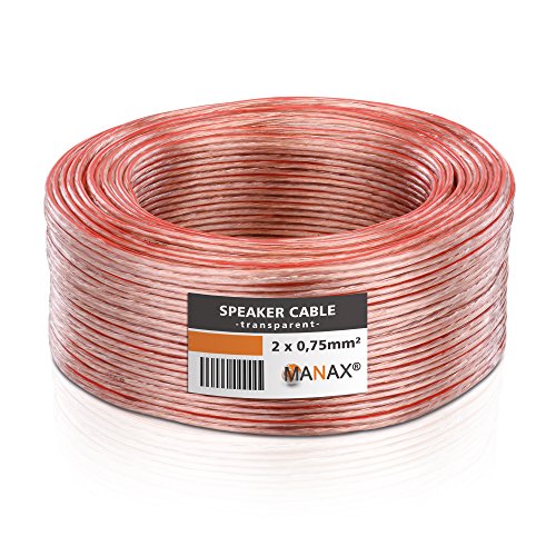 MANAX® 50m Zwillingslitze 2x 0,75mm² transparent Kabel 2-adrig (50m 0,75mm² - 1 Ring, transparent) von MANAX
