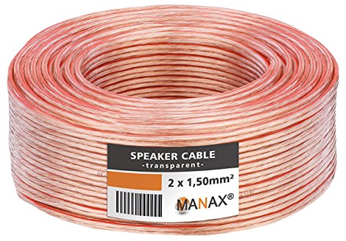 Manax SC2150T-10 Lautpsrecherkabel 2x1,50 mm² CCA (Boxenkabel/Audiokabel), Ring 10 m, transparent von MANAX