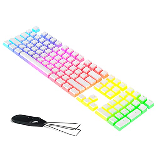 Manbasnake Pudding Keycaps Double Shot PBT Keycap Set mit transluzenter Schicht, für RGB mechanische Tastaturen, 104 87 61 Tastatur-Set, PBT Profil, englisches (US) Layout – Weiß von MANBASNAKE