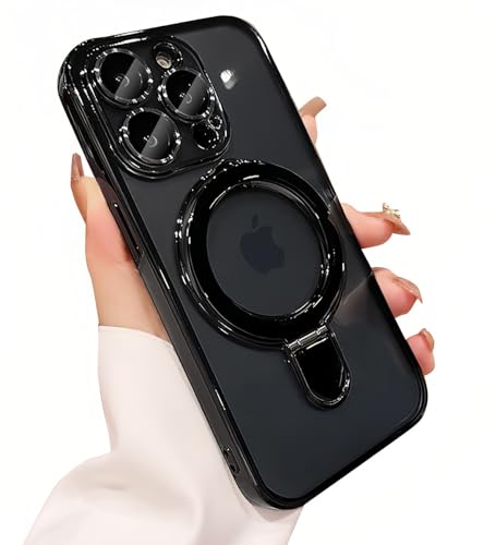 MANLENO Magsafe Magnetische Schutzhülle für iPhone 13, transparent, mit unsichtbarem Ständer, Ständer, Kameraschutz, Beschichtung, 3 m, stoßfest, weiches Gummi, Schwarz von MANLENO