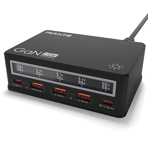 MANTO 110W USB-C Ladegerät mit LCD-Anzeige, 5-Port GaN Schnellladegerät, 2 USB-C & 3 USB-A Ports, Mehrfach-Ladestation kompatibel mit MacBook, Laptop, iPad, iPhone, Galaxy, Xiaomi und mehr.y MANTO 110W USB-C Ladegerät mit LCD-Anzeige, 5-Port GaN Schnellladegerät, 2 USB-C & 3 USB-A Ports, Mehrfach-Ladestation kompatibel mit MacBook, Laptop, iPad, iPhone, Galaxy, Xiaomi und mehr.y von MANTO