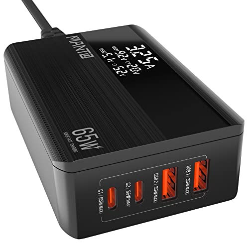 USB C Ladegerät, Manto 65W USB C Ladegerät mit LED-Anzeige, superschnelles Ladegerät mit Dual USB-C+ Dual USB A, PPS USB C Ladestation, kompatibel mit MacBook Pro/Air, Laptops, iPad, iPhone und mehr von MANTO