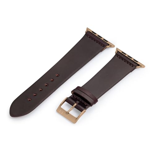MANUFAKTURWERK Armband EPPENDORF | kompatibel mit Apple Watch 1-9, SE | Shell Cordovan Leder | für Damen und Herren | Bordeaux, Größe:M (Standard). 42 mm / 44 mm / 45 mm, Farbe:Gold Edelstahl von MANUFAKTURWERK