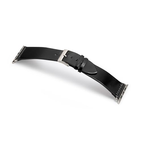 MANUFAKTURWERK Armband EPPENDORF | kompatibel mit Apple Watch 1-9, SE | Shell Cordovan Leder | für Damen und Herren | Schwarz, Größe:M (Standard). 38 mm / 40 mm / 41 mm, Farbe:Edelstahl von MANUFAKTURWERK