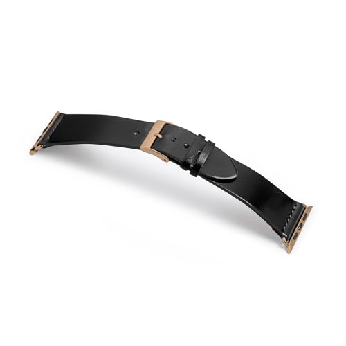 MANUFAKTURWERK Armband EPPENDORF | kompatibel mit Apple Watch 1-9, SE | Shell Cordovan Leder | für Damen und Herren | Schwarz, Größe:S (Small). 38 mm / 40 mm / 41 mm, Farbe:Gold Edelstahl von MANUFAKTURWERK