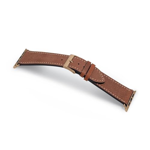MANUFAKTURWERK Armband HOHELUFT | kompatibel mit Apple Watch 1-9, SE | Leder | für Damen und Herren | Sport | Braun, Größe:XL (Large). 38 mm / 40 mm / 41 mm, Farbe:Gold Edelstahl von MANUFAKTURWERK