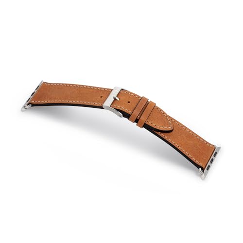 MANUFAKTURWERK Armband HOHELUFT | kompatibel mit Apple Watch 1-9, SE | Leder | für Damen und Herren | Sport | Cognac, Größe:M (Standard). 38 mm / 40 mm / 41 mm, Farbe:Edelstahl von MANUFAKTURWERK