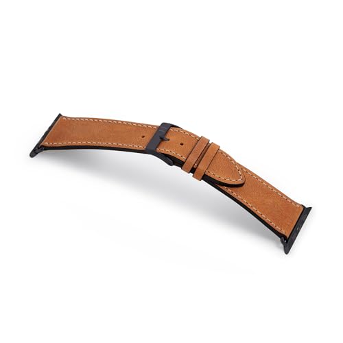 MANUFAKTURWERK Armband HOHELUFT | kompatibel mit Apple Watch 1-9, SE | Leder | für Damen und Herren | Sport | Cognac, Größe:M (Standard). 38 mm / 40 mm / 41 mm, Farbe:Space Schwarz Edelstahl von MANUFAKTURWERK