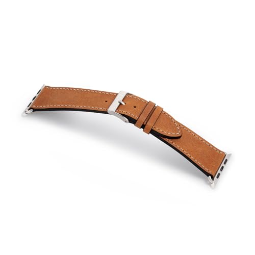 MANUFAKTURWERK Armband HOHELUFT | kompatibel mit Apple Watch 1-9, SE | Leder | für Damen und Herren | Sport | Cognac, Größe:S (Small). 38 mm / 40 mm / 41 mm, Farbe:Polarstern Aluminium von MANUFAKTURWERK