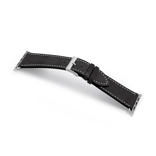 MANUFAKTURWERK Armband HOHELUFT | kompatibel mit Apple Watch 1-9, SE | Leder | für Damen und Herren | Sport | Schwarz, Größe:S (Small). 38 mm / 40 mm / 41 mm, Farbe:Edelstahl von MANUFAKTURWERK