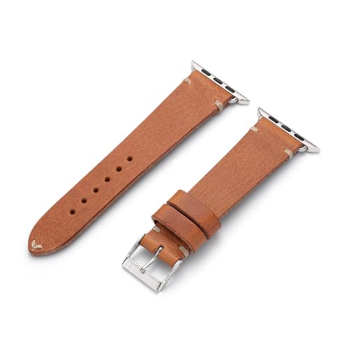 MANUFAKTURWERK Armband ST. Pauli | kompatibel mit Apple Watch 1-9, SE | Leder | für Damen und Herren | Sport | Cognac, Größe:M (Standard). 42 mm / 44 mm / 45 mm, Farbe:Polarstern Aluminium von MANUFAKTURWERK
