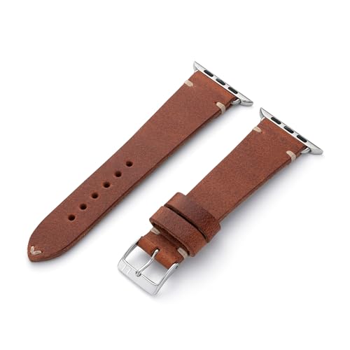 MANUFAKTURWERK Armband ST. Pauli | kompatibel mit Apple Watch 1-9, SE | Leder | für Damen und Herren | Sport | Mahagoni, Größe:M (Standard). 38 mm / 40 mm / 41 mm, Farbe:Edelstahl von MANUFAKTURWERK