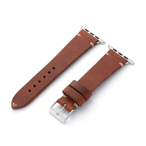 MANUFAKTURWERK Armband ST. Pauli | kompatibel mit Apple Watch 1-9, SE | Leder | für Damen und Herren | Sport | Mahagoni, Größe:M (Standard). 38 mm / 40 mm / 41 mm, Farbe:Polarstern Aluminium von MANUFAKTURWERK