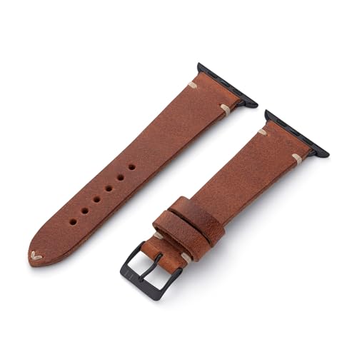 MANUFAKTURWERK Armband ST. Pauli | kompatibel mit Apple Watch 1-9, SE | Leder | für Damen und Herren | Sport | Mahagoni, Größe:M (Standard). 38 mm / 40 mm / 41 mm, Farbe:Space Schwarz Edelstahl von MANUFAKTURWERK