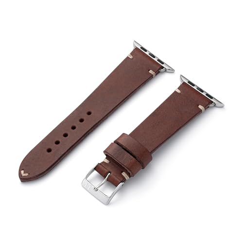 MANUFAKTURWERK Armband ST. Pauli | kompatibel mit Apple Watch 1-9, SE | Leder | für Damen und Herren | Sport | Mokka, Größe:M (Standard). 42 mm / 44 mm / 45 mm, Farbe:Edelstahl von MANUFAKTURWERK