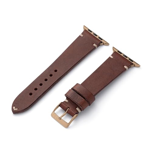 MANUFAKTURWERK Armband ST. Pauli | kompatibel mit Apple Watch 1-9, SE | Leder | für Damen und Herren | Sport | Mokka, Größe:M (Standard). 42 mm / 44 mm / 45 mm, Farbe:Gold Edelstahl von MANUFAKTURWERK