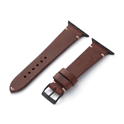 MANUFAKTURWERK Armband ST. Pauli | kompatibel mit Apple Watch 1-9, SE | Leder | für Damen und Herren | Sport | Mokka, Größe:M (Standard). 42 mm / 44 mm / 45 mm, Farbe:Space Schwarz Edelstahl von MANUFAKTURWERK