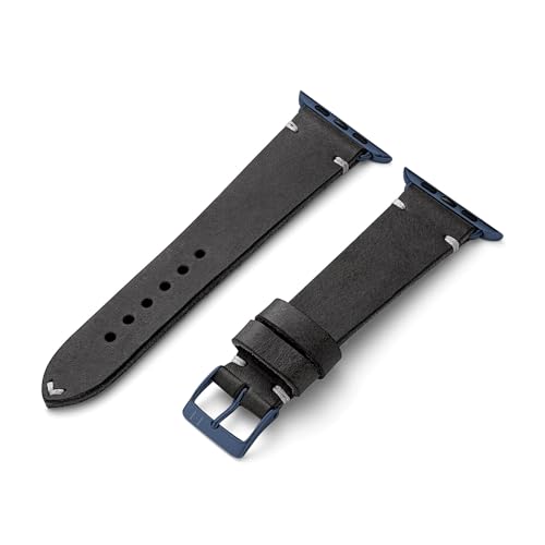 MANUFAKTURWERK Armband ST. Pauli | kompatibel mit Apple Watch 1-9, SE | Leder | für Damen und Herren | Sport | Schwarz, Größe:M (Standard). 38 mm / 40 mm / 41 mm, Farbe:Blau Aluminium von MANUFAKTURWERK