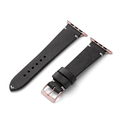 MANUFAKTURWERK Armband ST. Pauli | kompatibel mit Apple Watch 1-9, SE | Leder | für Damen und Herren | Sport | Schwarz, Größe:M (Standard). 42 mm / 44 mm / 45 mm, Farbe:Gold Aluminium (Rosé) von MANUFAKTURWERK