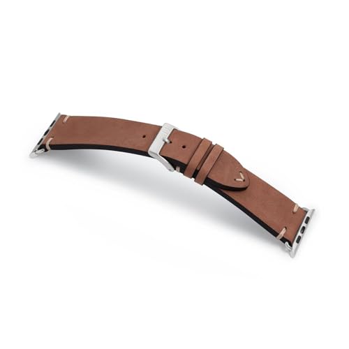 MANUFAKTURWERK Armband UHLENHORST | kompatibel mit Apple Watch 1-9, SE | Leder | für Damen und Herren | Sport | Braun, Größe:M (Standard). 42 mm / 44 mm / 45 mm, Farbe:Silber Aluminium von MANUFAKTURWERK
