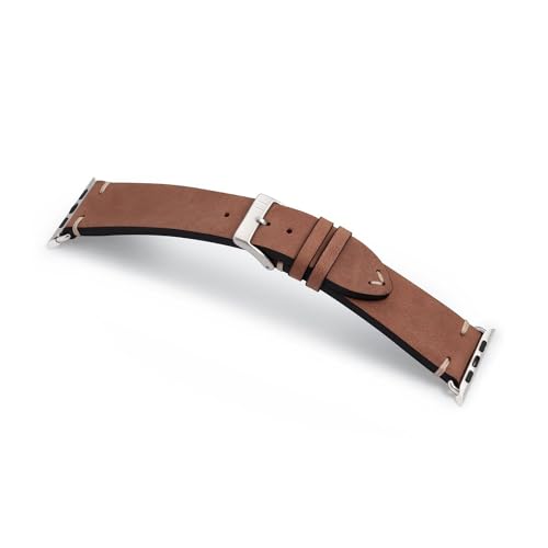 MANUFAKTURWERK Armband UHLENHORST | kompatibel mit Apple Watch 1-9, SE | Leder | für Damen und Herren | Sport | Braun, Größe:XL (Large). 38 mm / 40 mm / 41 mm, Farbe:Polarstern Aluminium von MANUFAKTURWERK