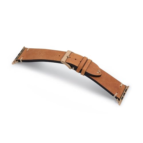 MANUFAKTURWERK Armband UHLENHORST | kompatibel mit Apple Watch 1-9, SE | Leder | für Damen und Herren | Sport | Cognac, Größe:M (Standard). 38 mm / 40 mm / 41 mm, Farbe:Gold Edelstahl von MANUFAKTURWERK