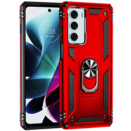 MAOGE Hülle für Motorola Moto G200 5G, Militär Strapazierfähig Robust Handyhülle Outdoor Stoßfest Silikon TPU + PC Handy Case Schutzhülle mit 360 Grad Ring Ständer - Rot von MAOGE