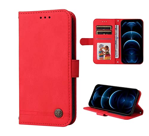 MAOGE Hülle für Motorola Moto G42 Handyhülle, Premium PU Flip Brieftasche Schutzhülle mit Ständer/Kartenfach/Magnetisch Stoßfeste Lederhülle Ultra-dünn Klapphülle - Rot von MAOGE