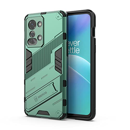 MAOGE Hülle für OnePlus Nord 2T 5G, [Militärische Stoßfest Case] Ultra Dünn Harter PC Sanft TPU Schutzhülle Handyhülle mit Stabilem Faltbar Ständer - Grün von MAOGE