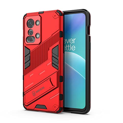 MAOGE Hülle für OnePlus Nord 2T 5G, [Militärische Stoßfest Case] Ultra Dünn Harter PC Sanft TPU Schutzhülle Handyhülle mit Stabilem Faltbar Ständer - Rot von MAOGE