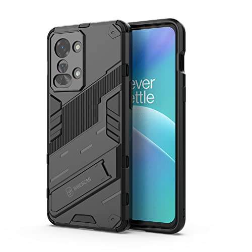 MAOGE Hülle für OnePlus Nord 2T 5G, [Militärische Stoßfest Case] Ultra Dünn Harter PC Sanft TPU Schutzhülle Handyhülle mit Stabilem Faltbar Ständer - Schwarz von MAOGE