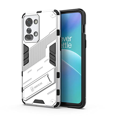 MAOGE Hülle für OnePlus Nord 2T 5G, [Militärische Stoßfest Case] Ultra Dünn Harter PC Sanft TPU Schutzhülle Handyhülle mit Stabilem Faltbar Ständer - Weiß von MAOGE