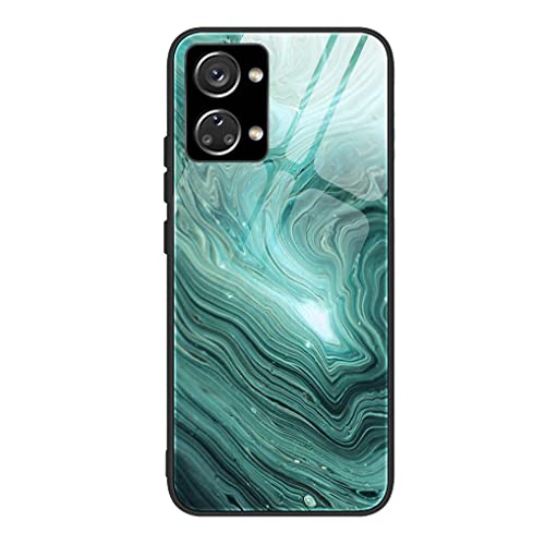 MAOGE Hülle für OnePlus Nord 2T 5G, Ultradünne Gehärtetem Glas Zurück & Weich Silikon TPU Rahmen Handyhülle Glänzend Marmor Case Stoßfest Schutzhülle, Grüner Planet von MAOGE