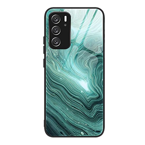 MAOGE Hülle für Oppo A54s / Oppo A16 / Oppo A16s, Ultradünne Gehärtetem Glas Zurück & Weich Silikon TPU Rahmen Handyhülle Glänzend Marmor Case Stoßfest Schutzhülle, Grüner Planet von MAOGE