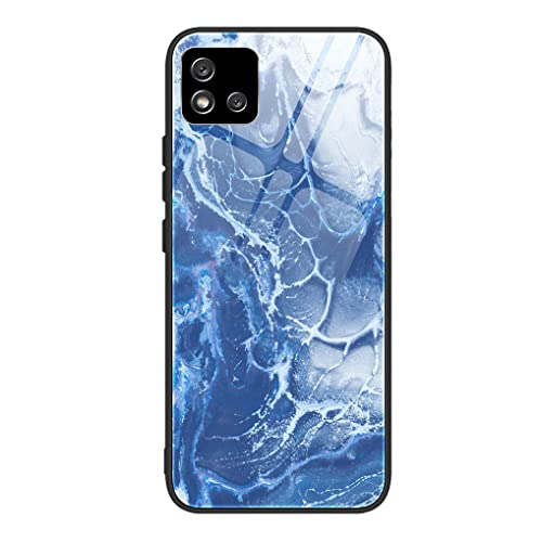 MAOGE Hülle für Realme C11 (2021), Ultradünne Gehärtetem Glas Zurück & Weich Silikon TPU Rahmen Handyhülle Glänzend Marmor Case Stoßfest Schutzhülle, Blaues Meer von MAOGE