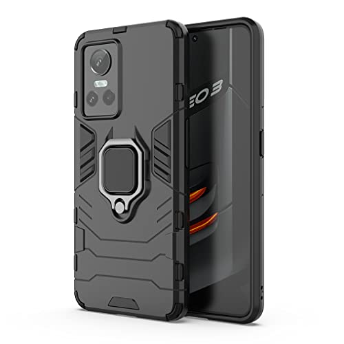 MAOGE Hülle für Realme GT Neo 3 (GT Neo3), [Militärische Stoßfest Case] 360 Grad Drehbar Magnetische Ringhalter Cover TPU Bumper Schutzhülle Handyhülle - Schwarz von MAOGE