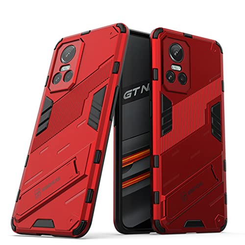 MAOGE Hülle für Realme GT Neo 3 (GT Neo3), [Militärische Stoßfest Case] Ultra Dünn Harter PC Sanft TPU Schutzhülle Handyhülle mit Stabilem Faltbar Ständer - Rot von MAOGE