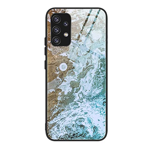 MAOGE Hülle für Samsung Galaxy A52s 5G / Samsung Galaxy A52 (4G/5G), Ultradünne Gehärtetem Glas & Weich Silikon TPU Handyhülle Glänzend Marmor Case Stoßfest Schutzhülle, Blaue Welle von MAOGE